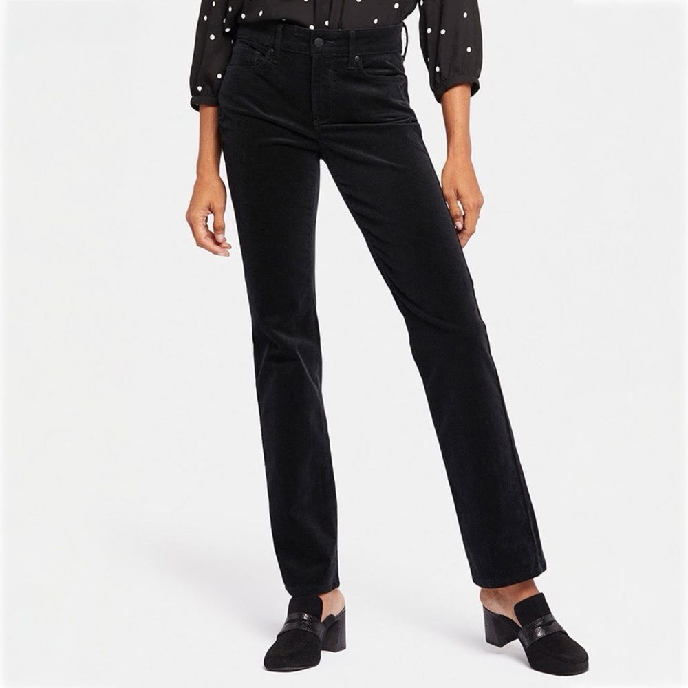NYDJ Marilyn Straight Leg Mid Rise Fine Wale Corduroy Jeans in Black - 2